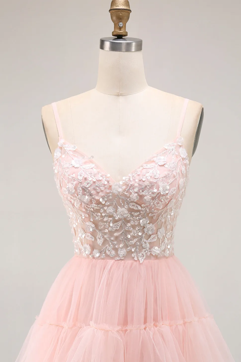 Blush A Line Corset Sequins Tiered Ruffle Long Prom Dress com Apliques