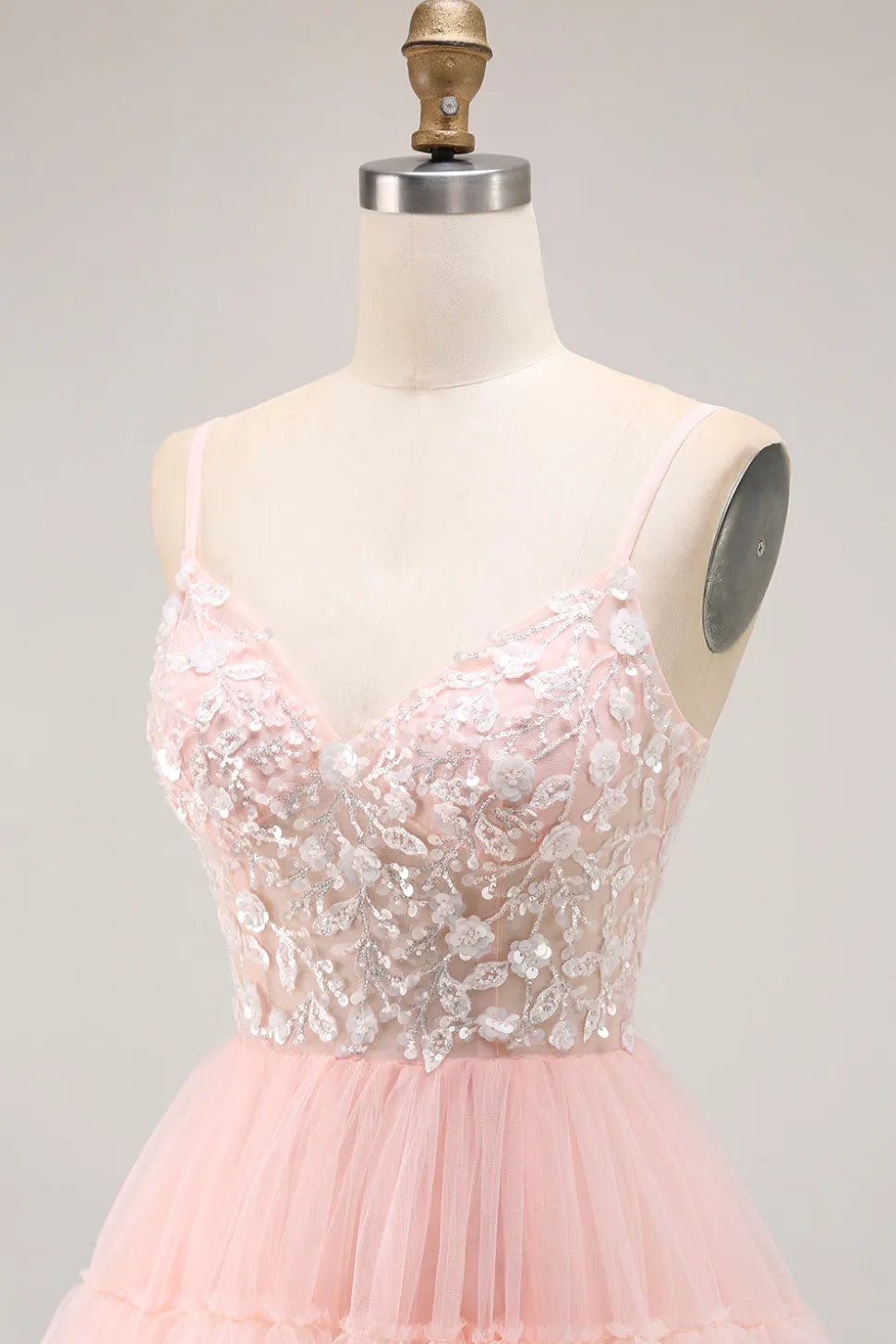 Blush A Line Corset Sequins Tiered Ruffle Long Prom Dress com Apliques