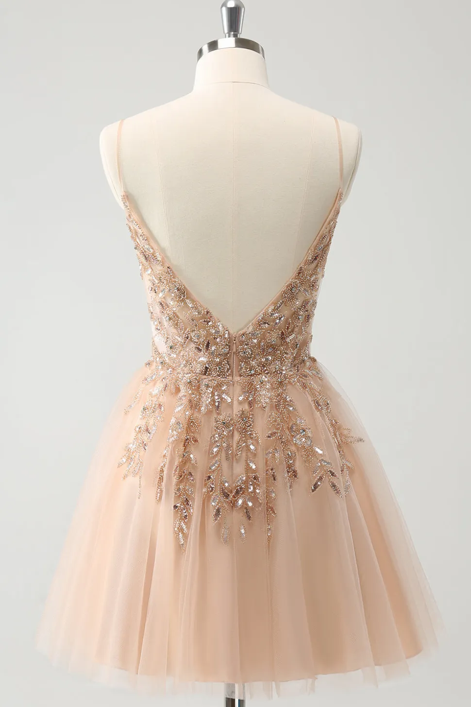 Blush A Line Espaghetti Correias Vestido de Lantejoulas Tule Homecoming