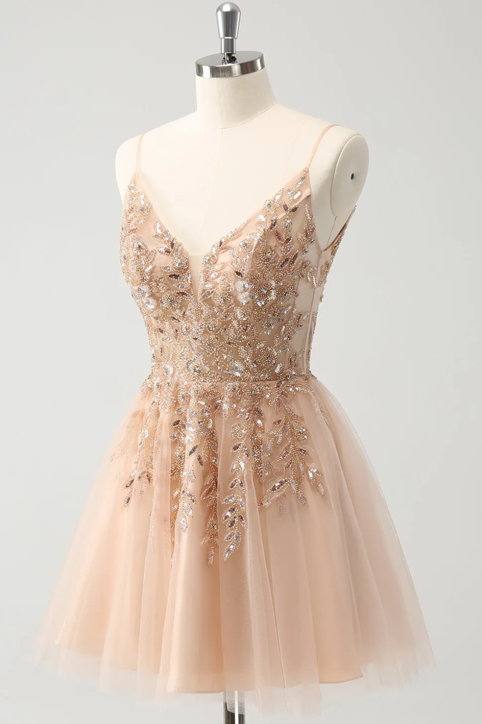 Blush A Line Espaghetti Correias Vestido de Lantejoulas Tule Homecoming