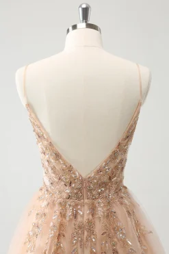 Blush A Line Espaghetti Correias Vestido de Lantejoulas Tule Homecoming