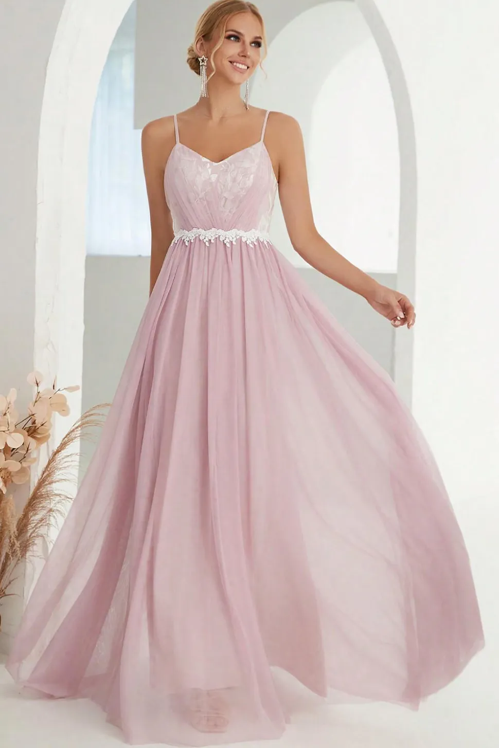 Blush A Line Espaghetti Correias Tulle Long Prom Dress