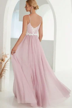 Blush A Line Espaghetti Correias Tulle Long Prom Dress