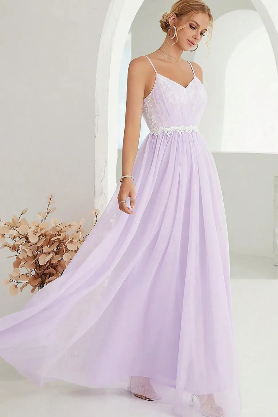 Blush A Line Espaghetti Correias Tulle Long Prom Dress