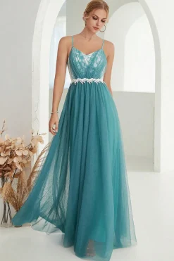 Blush A Line Espaghetti Correias Tulle Long Prom Dress