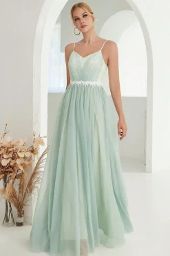 Blush A Line Espaghetti Correias Tulle Long Prom Dress