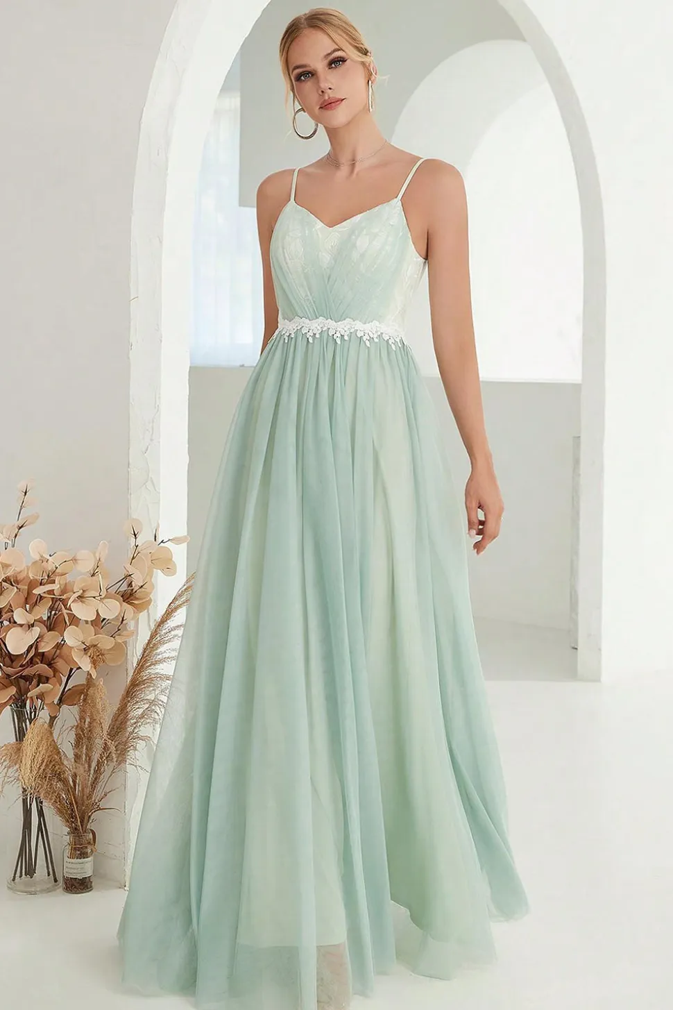 Blush A Line Espaghetti Correias Tulle Long Prom Dress