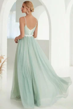 Blush A Line Espaghetti Correias Tulle Long Prom Dress