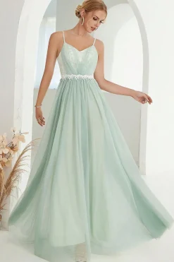 Blush A Line Espaghetti Correias Tulle Long Prom Dress