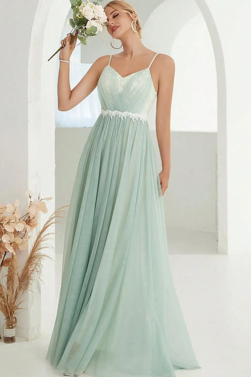 Blush A Line Espaghetti Correias Tulle Long Prom Dress
