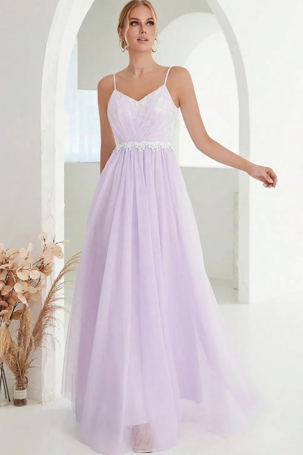 Blush A Line Espaghetti Correias Tulle Long Prom Dress