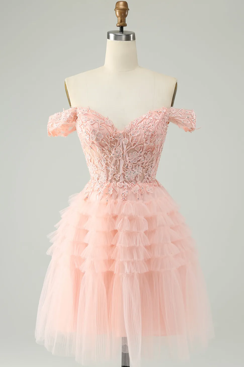 Blush A Line Off The Shoulder Corset Short Tulle Homecoming Dress