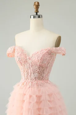 Blush A Line Off The Shoulder Corset Short Tulle Homecoming Dress