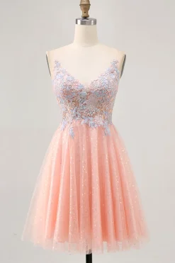 Blush A Line Sequins Appliqued Vestido Curto Homecoming