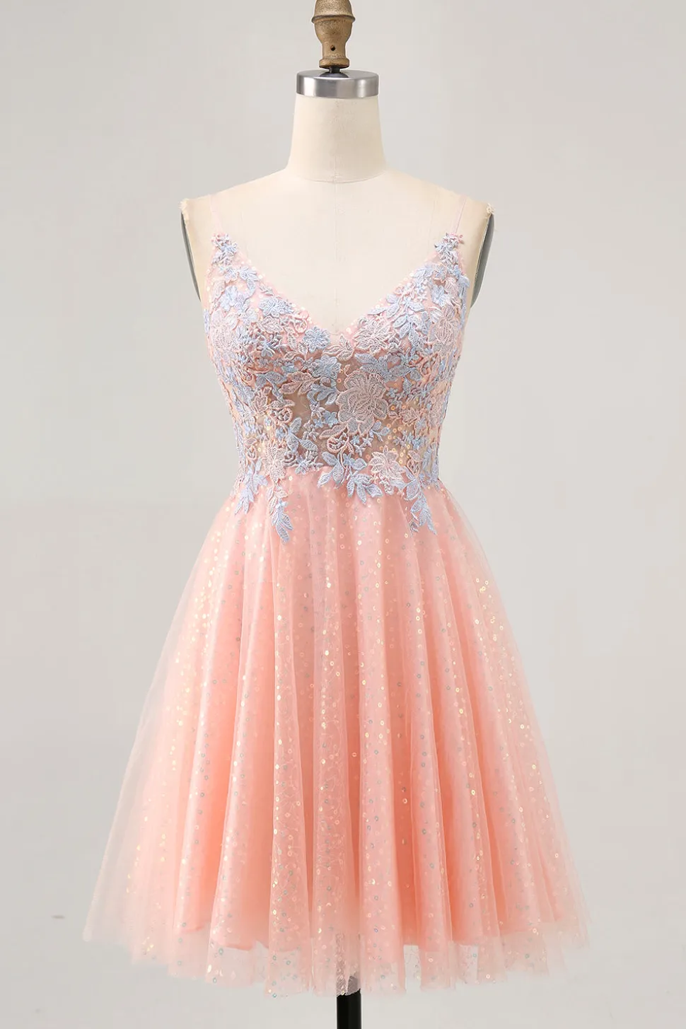 Blush A Line Sequins Appliqued Vestido Curto Homecoming