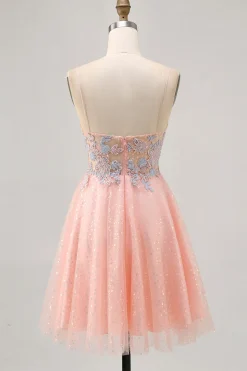 Blush A Line Sequins Appliqued Vestido Curto Homecoming