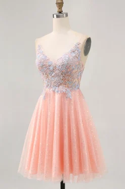 Blush A Line Sequins Appliqued Vestido Curto Homecoming