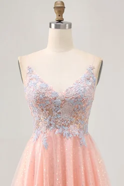 Blush A Line Sequins Appliqued Vestido Curto Homecoming
