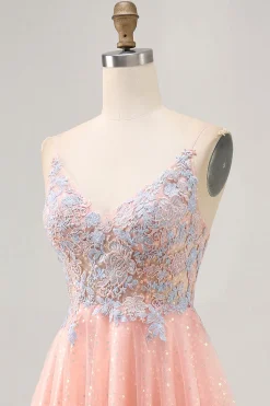 Blush A Line Sequins Appliqued Vestido Curto Homecoming
