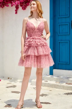 Blush A Line Spaghetti Correias Vestido Homecoming com Folhos