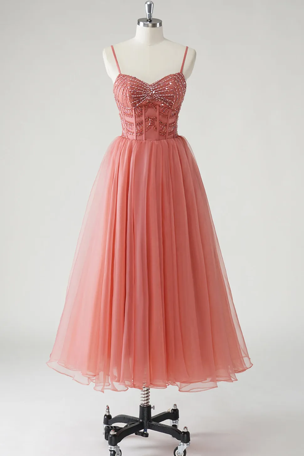 Blush A Line Spaghetti Straps Ruched Sequins Corset Vestido Formal