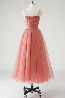 Blush A Line Spaghetti Straps Ruched Sequins Corset Vestido Formal