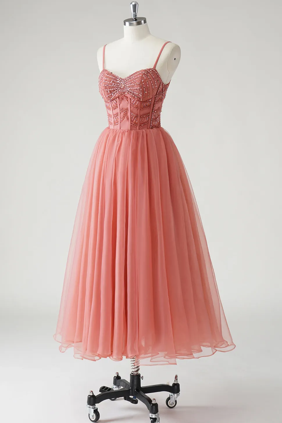 Blush A Line Spaghetti Straps Ruched Sequins Corset Vestido Formal