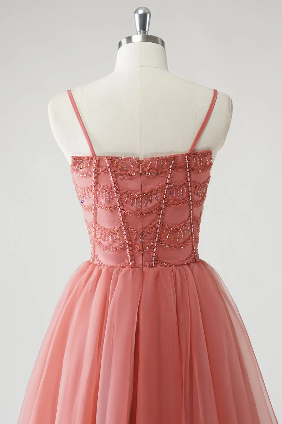 Blush A Line Spaghetti Straps Ruched Sequins Corset Vestido Formal