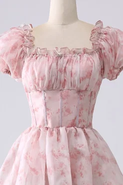 Blush A Line Square Neck Tiered Prom Dress com Folhos