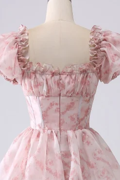 Blush A Line Square Neck Tiered Prom Dress com Folhos
