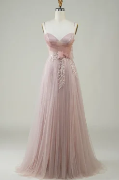 Blush A-Line Corset Long Tulle Prom Dress com Apliques