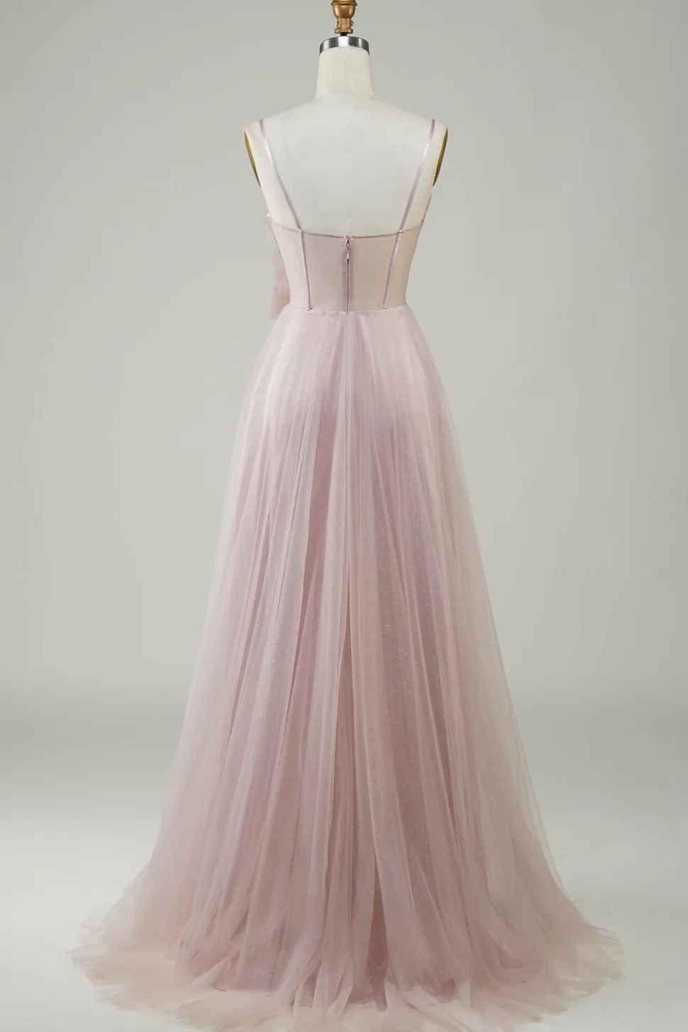 Blush A-Line Corset Long Tulle Prom Dress com Apliques