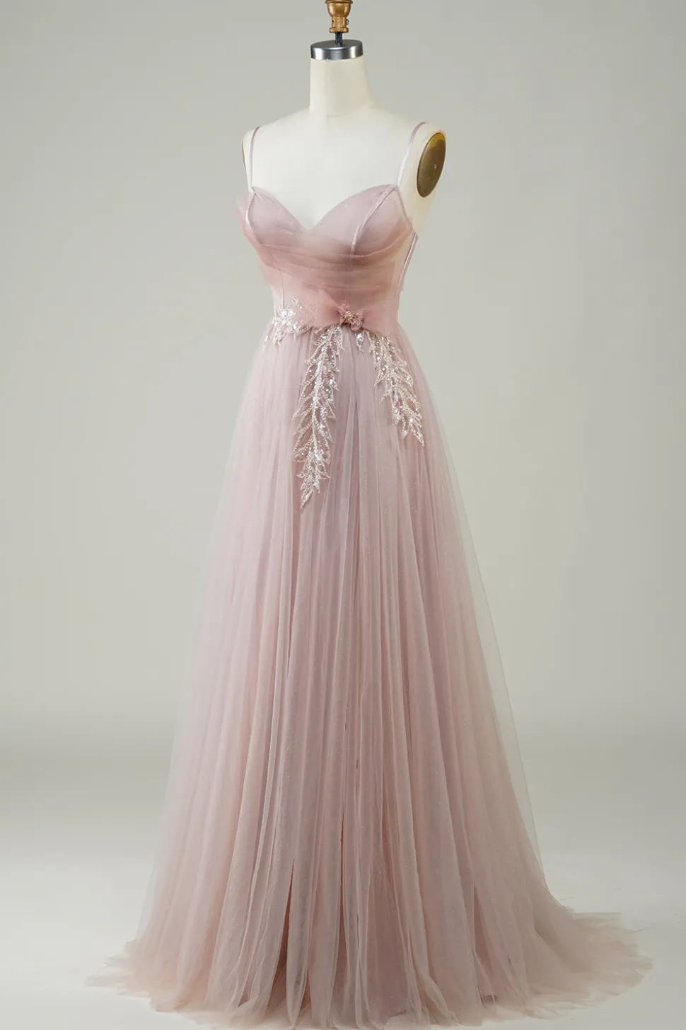 Blush A-Line Corset Long Tulle Prom Dress com Apliques