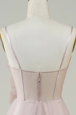 Blush A-Line Corset Long Tulle Prom Dress com Apliques