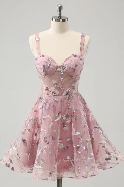 Blush A-Line Espaghetti Correias Short Corset Homecoming Dress com Missangas