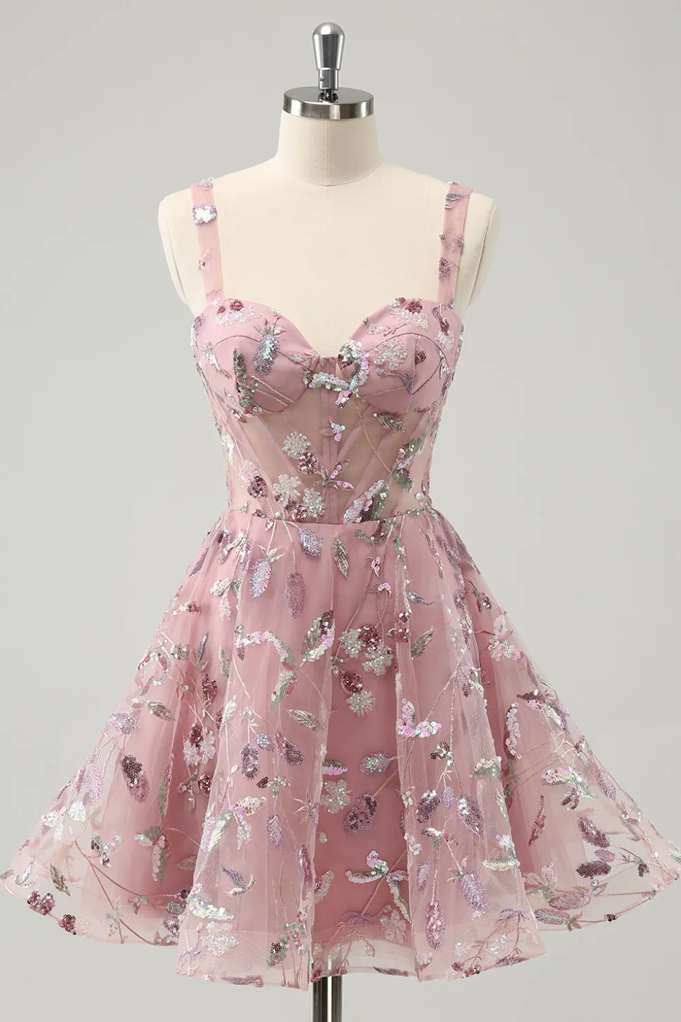 Blush A-Line Espaghetti Correias Short Corset Homecoming Dress com Missangas