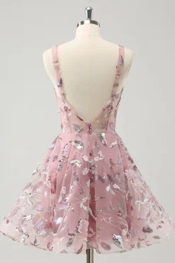 Blush A-Line Espaghetti Correias Short Corset Homecoming Dress com Missangas