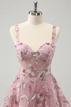 Blush A-Line Espaghetti Correias Short Corset Homecoming Dress com Missangas