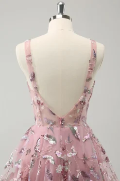 Blush A-Line Espaghetti Correias Short Corset Homecoming Dress com Missangas