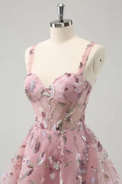 Blush A-Line Espaghetti Correias Short Corset Homecoming Dress com Missangas