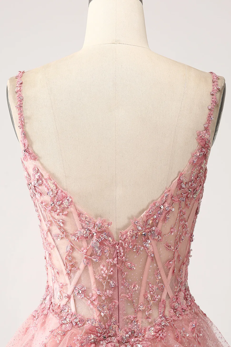 Blush A-Line Esparguete Correias Tiered Tulle Corset Long Prom Dress