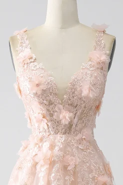 Blush A-Line Esparguete Correias Vestido Longo Baile de Formatura com Apliques