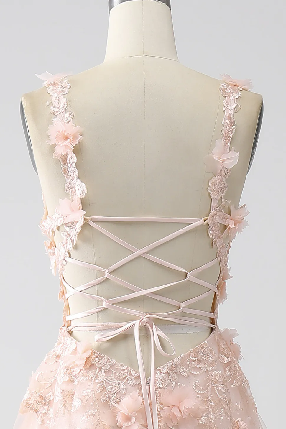 Blush A-Line Esparguete Correias Vestido Longo Baile de Formatura com Apliques