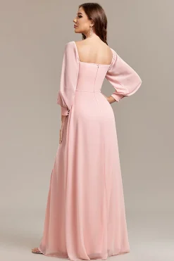 Blush A-Line fora do ombro longo vestido formal com fenda