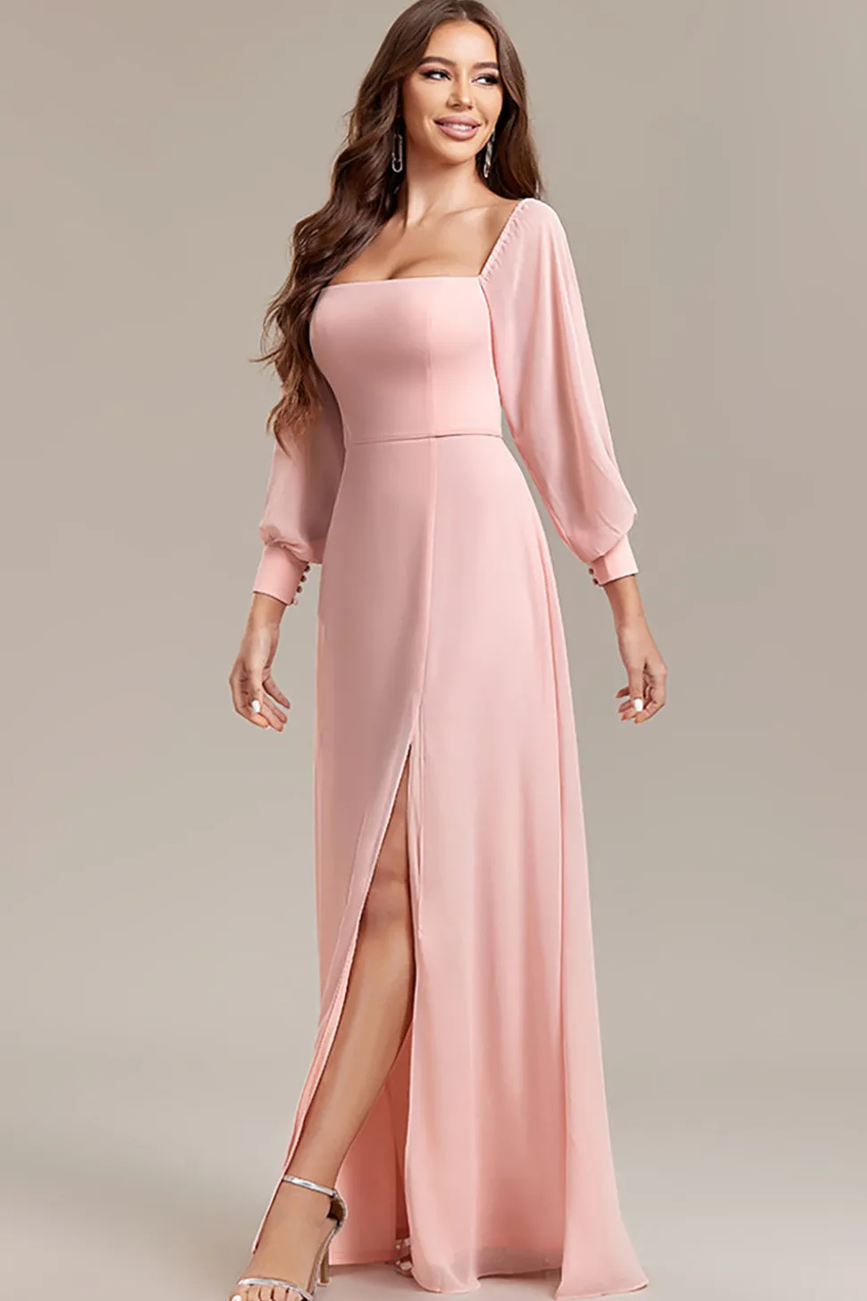 Blush A-Line fora do ombro longo vestido formal com fenda
