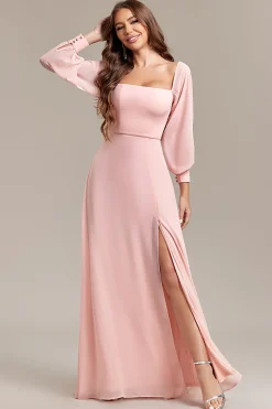 Blush A-Line fora do ombro longo vestido formal com fenda