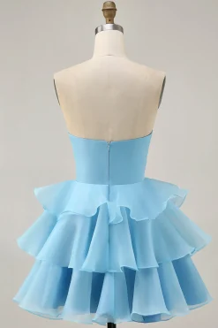 Blush A-Line Strapless Tiered Homecoming Dress com flores 3D