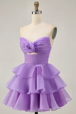 Blush A-Line Strapless Tiered Homecoming Dress com flores 3D