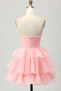 Blush A-Line Strapless Tiered Homecoming Dress com flores 3D