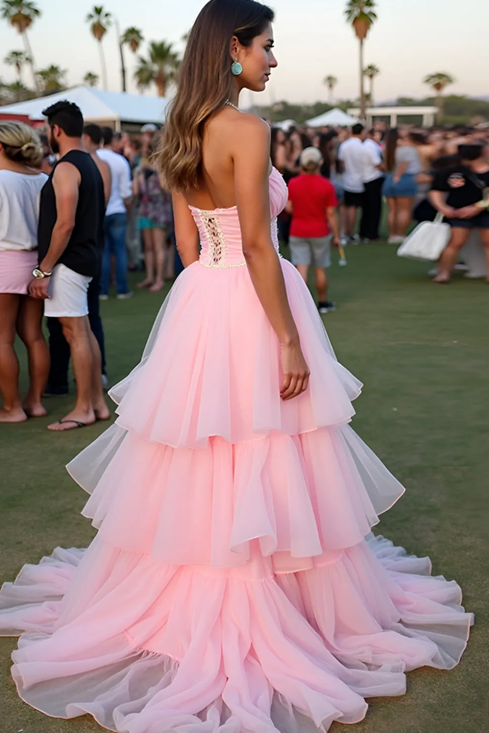 Blush babado uma linha querida longo vestido de gala